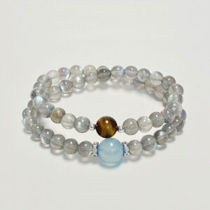 "Cosmic Message" Aquamarine + Moonstone + Tiger Eye Double-Layer Bracelet
