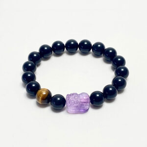 "Purple Fortune" Amethyst & Black Obsidian Pi Xiu Bracelet