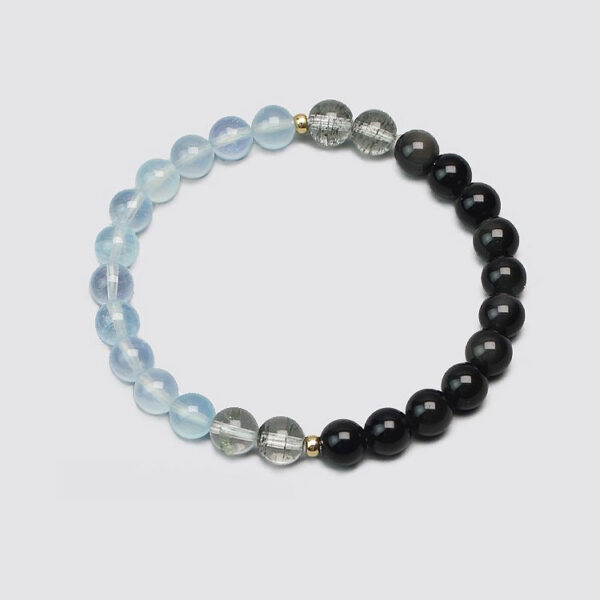 Natural Black Obsidian Aquamarine Green Phantom Quartz Unisex Bracelet