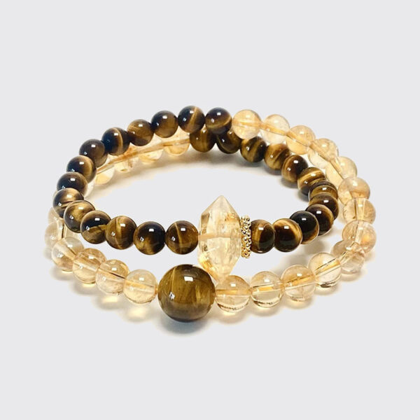"Sunlit Mountain" Double-Layer Tiger Eye & Citrine Beaded Bracelet
