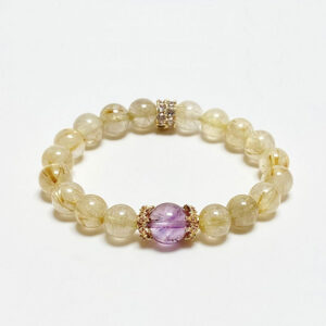 "Purple Prosperity" Natural Amethyst & Rutilated Quartz Bracelet
