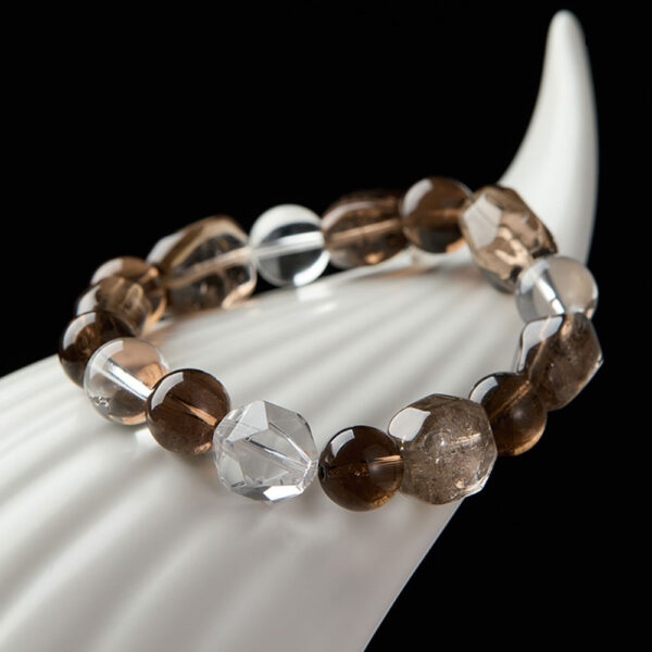 "Shan He Ling" Natural Smoky Quartz & White Crystal Raw Bead Bracelet