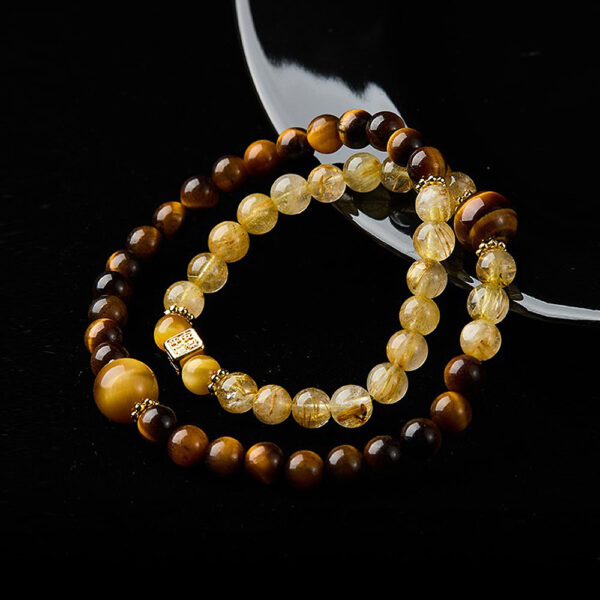 "Yaojin" Natural Rutilated Quartz & Tiger's Eye Beaded Bracelet