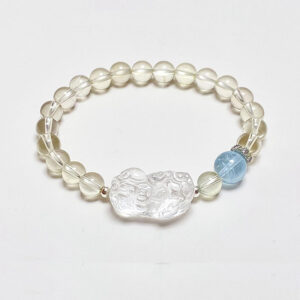 Fortune & Wealth Bracelet Natural Clear Quartz Pi Xiu + Aquamarine & Citrine Beads