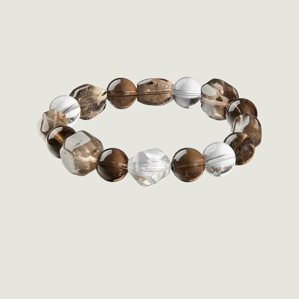 "Shan He Ling" Natural Smoky Quartz & White Crystal Raw Bead Bracelet