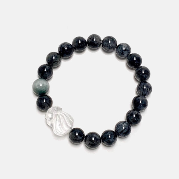 "Cloud Ascender" Black Rutilated Quartz & Eagle Eye Crystal Fox Bracelet
