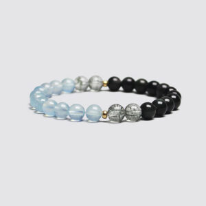 Natural Black Obsidian Aquamarine Green Phantom Quartz Unisex Bracelet
