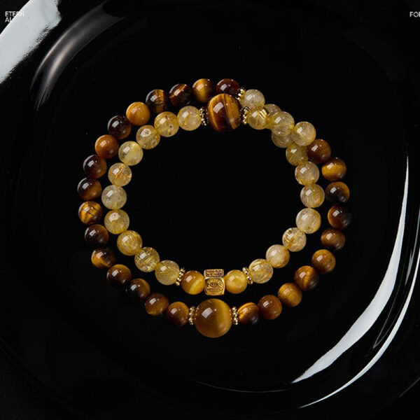 "Yaojin" Natural Rutilated Quartz & Tiger's Eye Beaded Bracelet