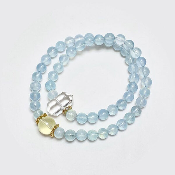 Dawn Natural White & Yellow Double-Terminated Crystal + Aquamarine Beaded Bracelet – Minimalist Double-Layer Design for Women, Summer Elegance