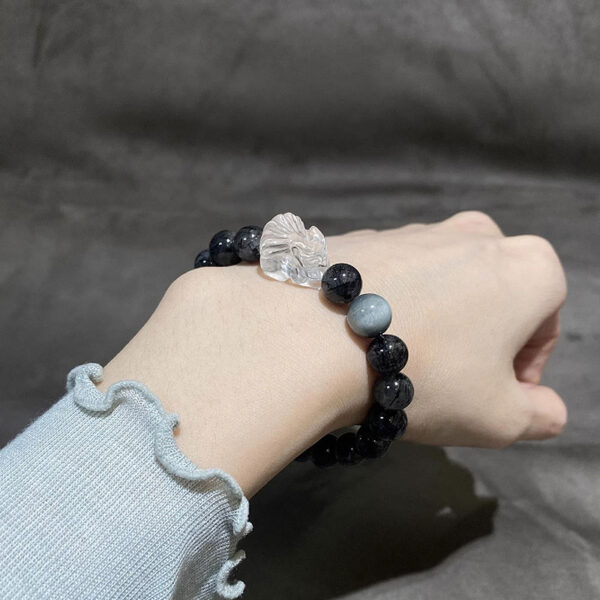 "Cloud Ascender" Black Rutilated Quartz & Eagle Eye Crystal Fox Bracelet