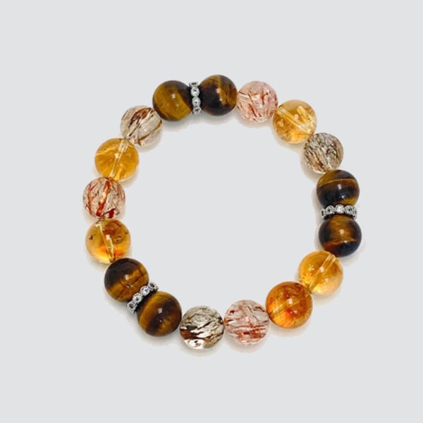 Year of Abundance: Tiger's Eye Black Tower Crystal & Super Seven Beaded Bracelet for Women