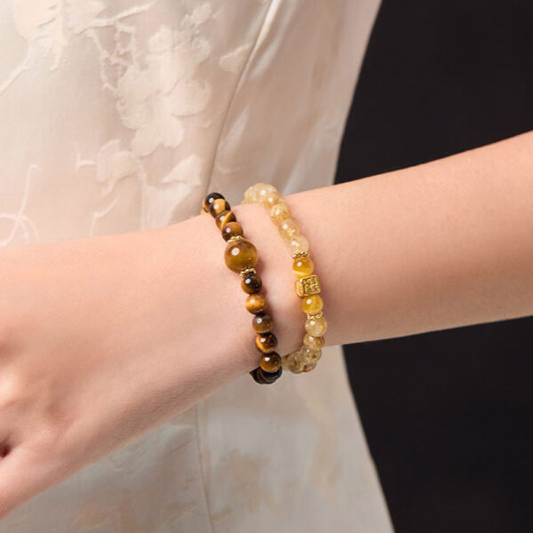 "Yaojin" Natural Rutilated Quartz & Tiger's Eye Beaded Bracelet