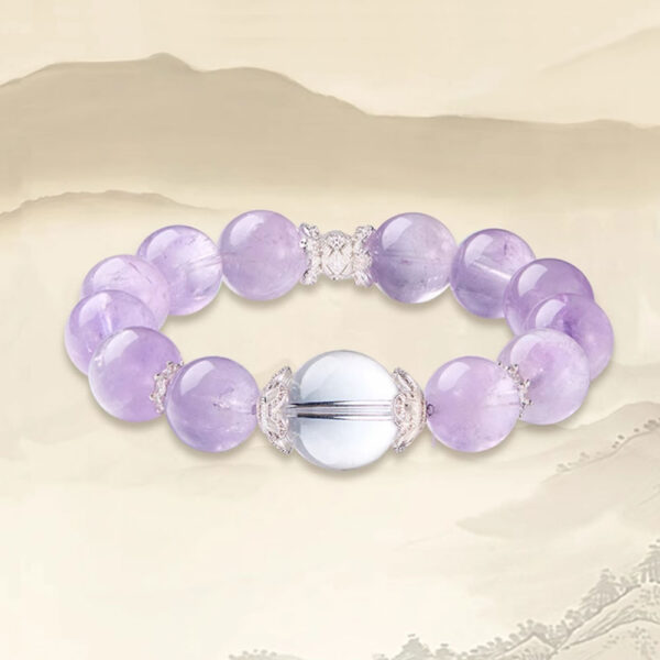 Dream Women's Natural Amethyst & White Crystal Bracelet, Elegant Hand Chain