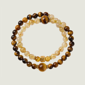 "Yaojin" Natural Rutilated Quartz & Tiger's Eye Beaded Bracelet