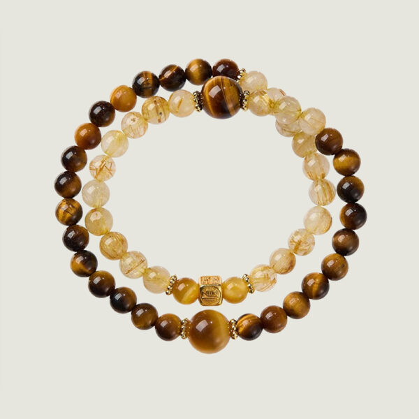 "Yaojin" Natural Rutilated Quartz & Tiger's Eye Beaded Bracelet